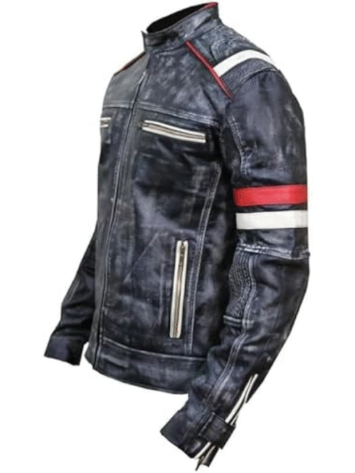 Men’s Distressed Black Cafe Racer Jacket