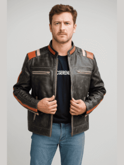 Men’s Distressed Cafe Racer Biker Jacket