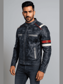 Men’s Distressed Black Cafe Racer Leather Jacket