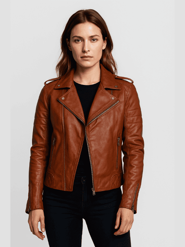 53-min Outwear Legacy Women's Brown Cafe Racer Biker Jacket