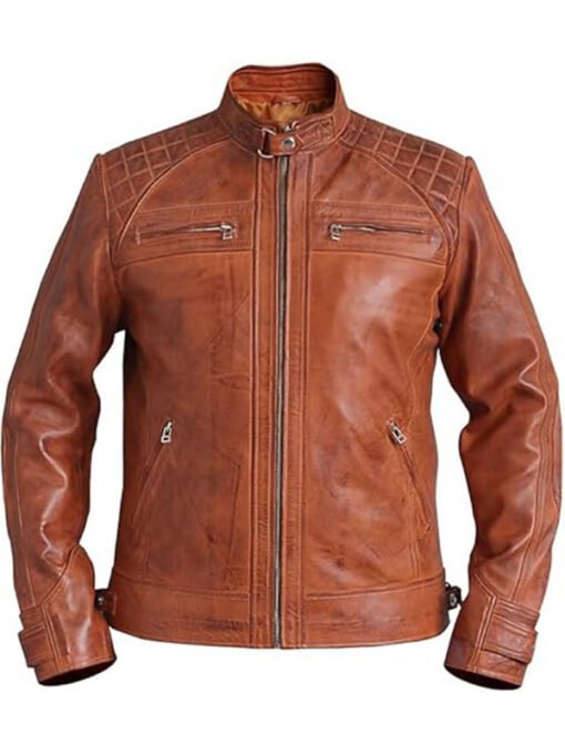 Outwear Legacy Quilted Brown Leather Biker Jacket