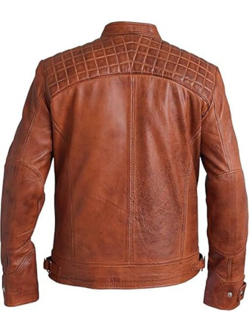 Quilted Brown Leather Biker Jacket