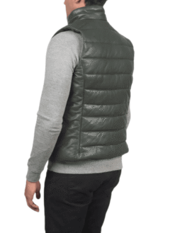 Men's Green Leather Puffer Vest
