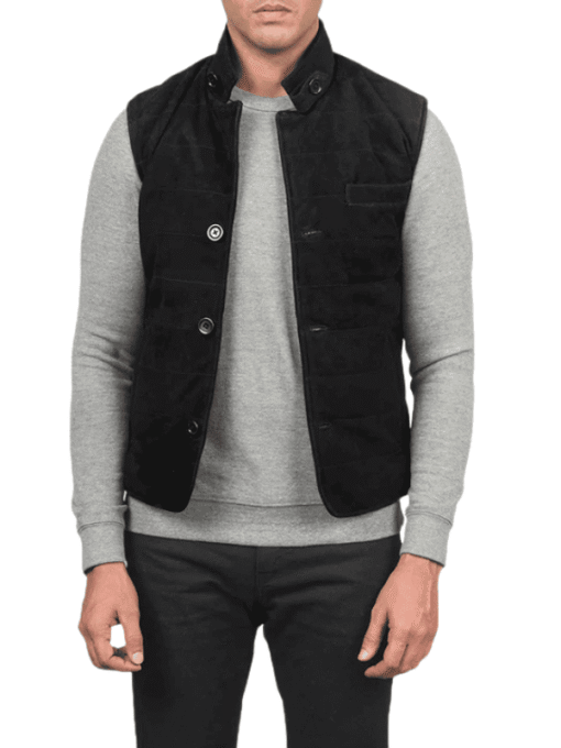 Men's Black Suede Leather Vest