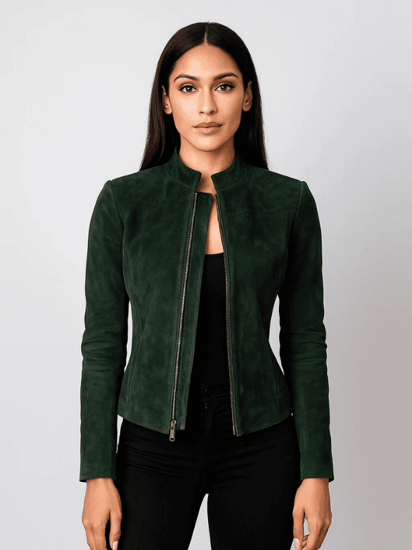 Untitled design (2) Women's Green Suede Biker Jacket