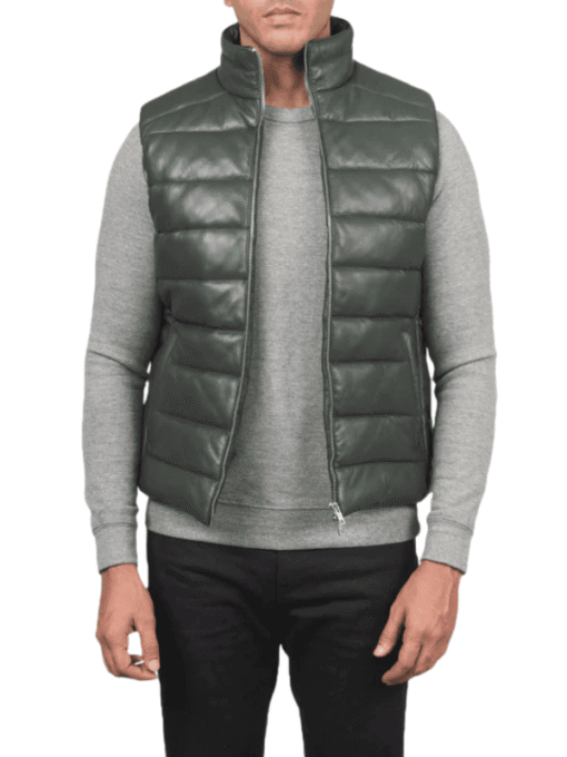 Green Leather Puffer Vest