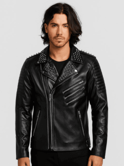 Men's Black Leather Punk Jacket