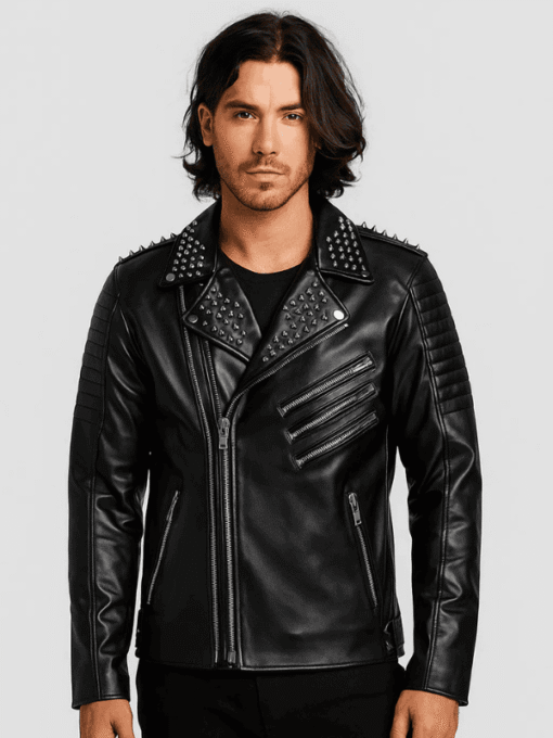 Men's Black Leather Punk Jacket