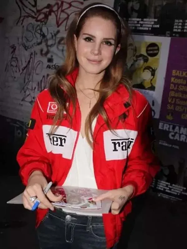 58 Lana Del Rey Ferrari Real Leather Red Bomber Jacket