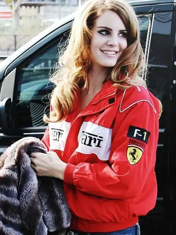 59 Lana Del Rey Ferrari Red Bomber Jacket