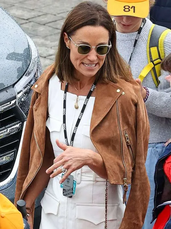 6 F1 Pippa Middleton Brown Leather Jacket