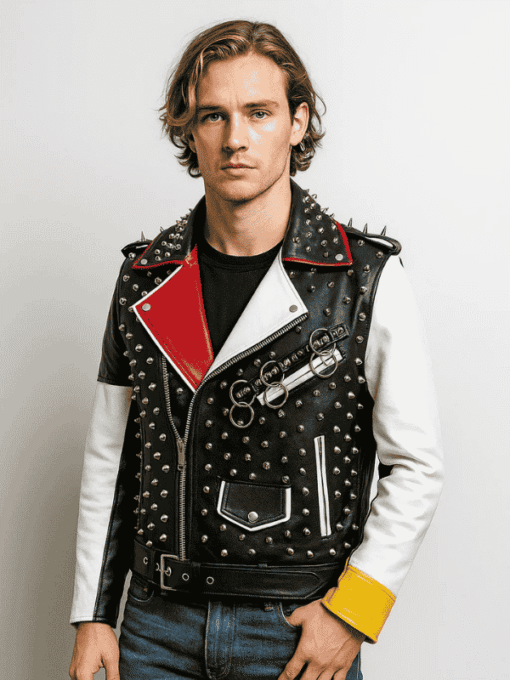 Men's Rock Studded Spikes Brando Multicolor Punk Jacket
