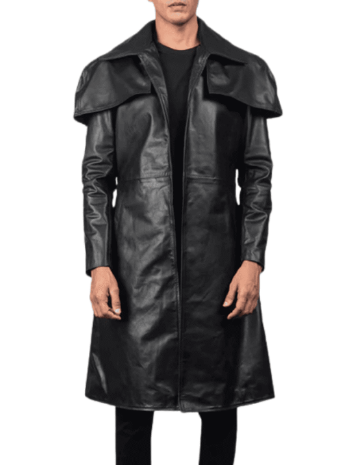 Men's Black Leather Duster Coat