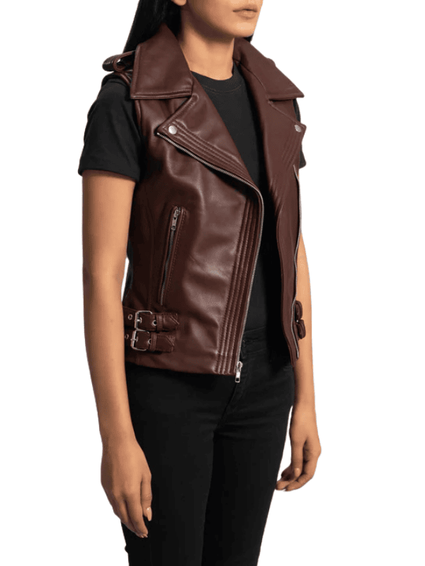 Untitled design (1) Ronda Maroon Leather Biker Vest