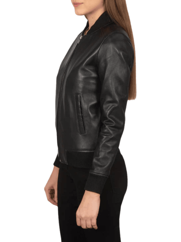 Untitled design (1) Women's Black Leather Bomber Jacket