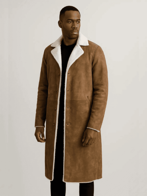 Men's Distressed Brown Leather Shearling Coat