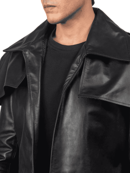 Men's Classic Black Leather Duster