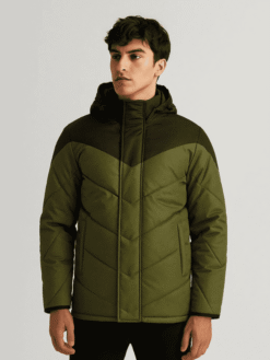 Men's Black & Green Hooded Puffer Jacket