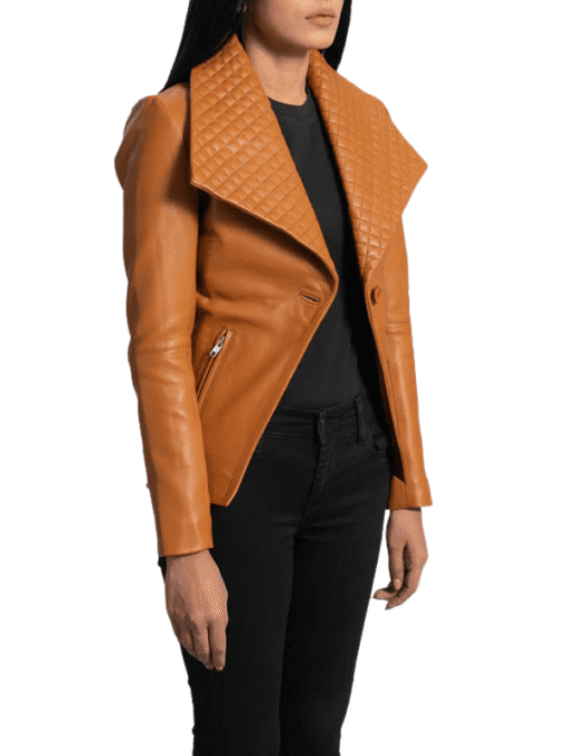 Brown Leather Blazer For Women's