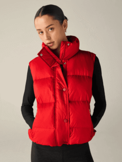 Women’s Red Windbreaker Puffer Biker Vest