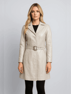 Moonlight Silver Leather Trench Coat