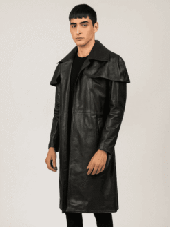 Men's Classic Black Leather Duster Coat