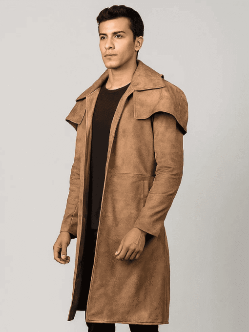 Men's Classic Brown Leather Duster Coat