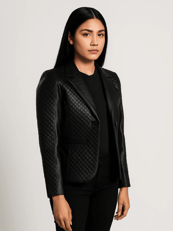 Untitled design (5) Women's Cora Quilted Black Leather Blazer