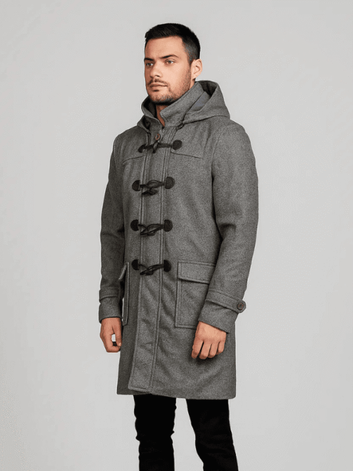 Men's Drake Grey Wool Hooded Duffle Coat