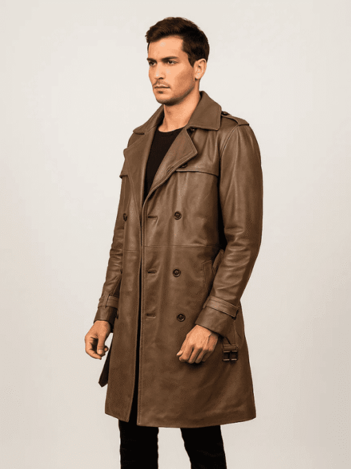 Men's Royson Brown Leather Duster Coat