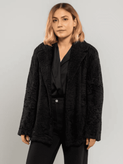 Black Astrakhan Fur Coat with Belt