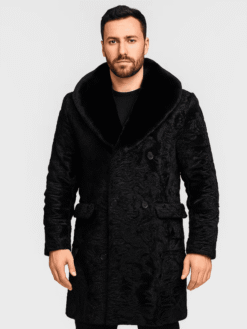 Men’s Black Persian Lamb Fur Long Coat