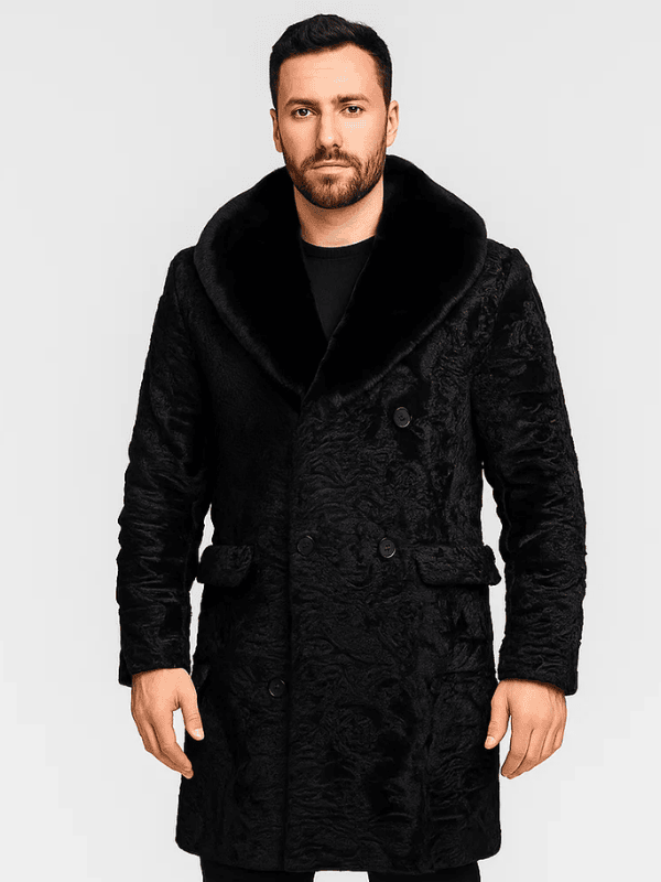 3 Men’s Black Persian Lamb Fur Long Coat