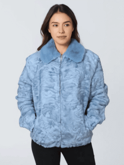 Women’s Blue Persian Lamb Fur Bomber Jacket