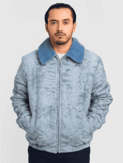 Men’s Blue Persian Lamb Fur Bomber Jacket