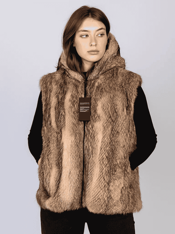 Outwear Leagacy(1) Women's Genuine Coyote Fur Vest with Hood