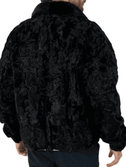 Men's Luxury Black Persian Lamb Fur Bomber Jacket