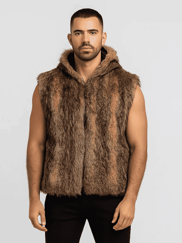 Outwear Leagacy(2) Men's Genuine Coyote Fur Vest with Hood
