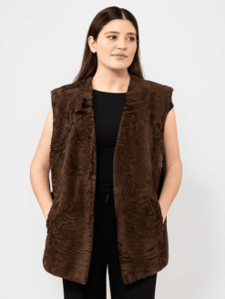 Women's Brown Sleeveless Persian Fur Vest