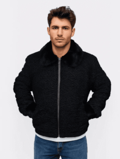 Men’s Black Persian Lamb Fur with Mink Collar Jacket