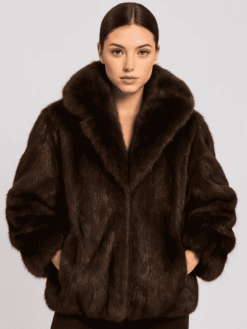 Women's Brown Nutria Fur Bomber Jacket