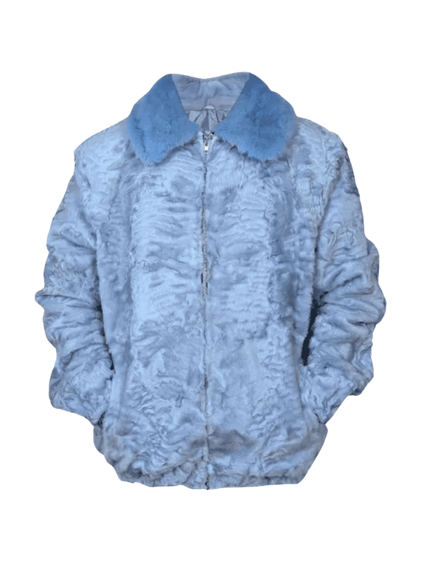 Blue Persian Lamb Fur Bomber Jacket Blue Persian Lamb Bomber Jacket