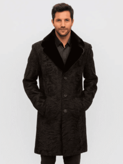 Men’s Persian Lamb Fur Long Coat with Mink Collar
