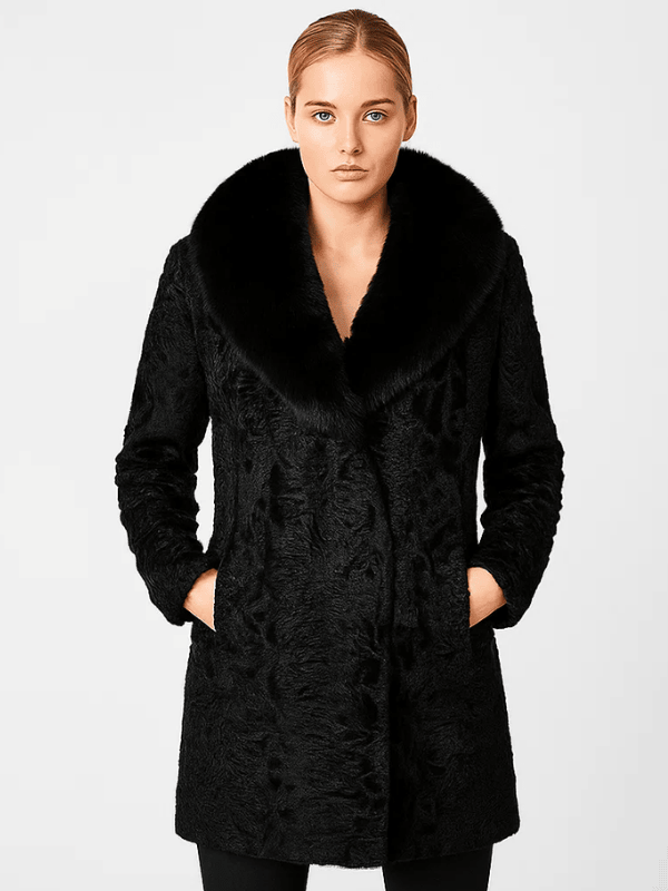 Women’s Black Persian Lamb Fur Long Coat Women’s Black Persian Lamb Fur Long Coat