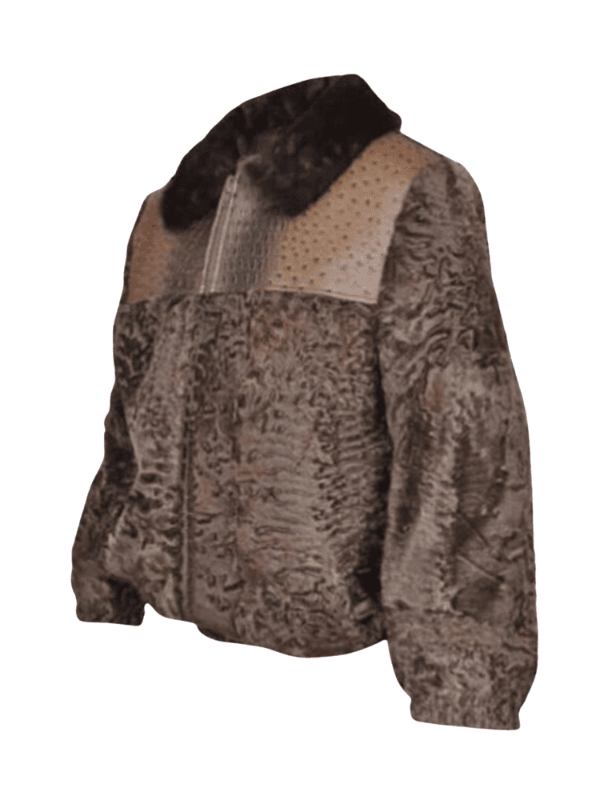 Outwear Legacy (3) Brown Lamb Fur Bomber Jacket with Leather Trim