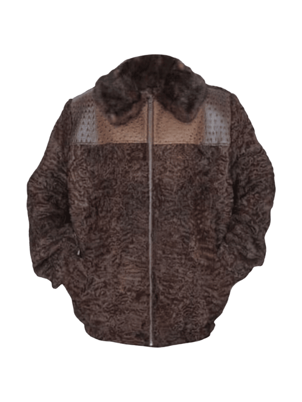 Outwear Legacy (4) Brown Persian Lamb Fur Bomber Jacket with Leather Trim