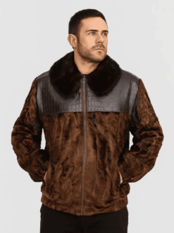 Men’s Light Brown Persian Lamb Fur Bomber Jacket