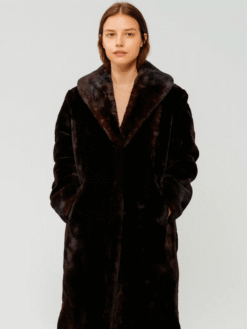 Women's Mouton Long Fur Coat with Mink Fur