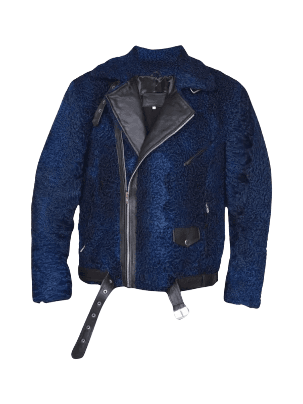 Outwear Legacy Navy Blue Persian Lamb Fur Biker Jacket
