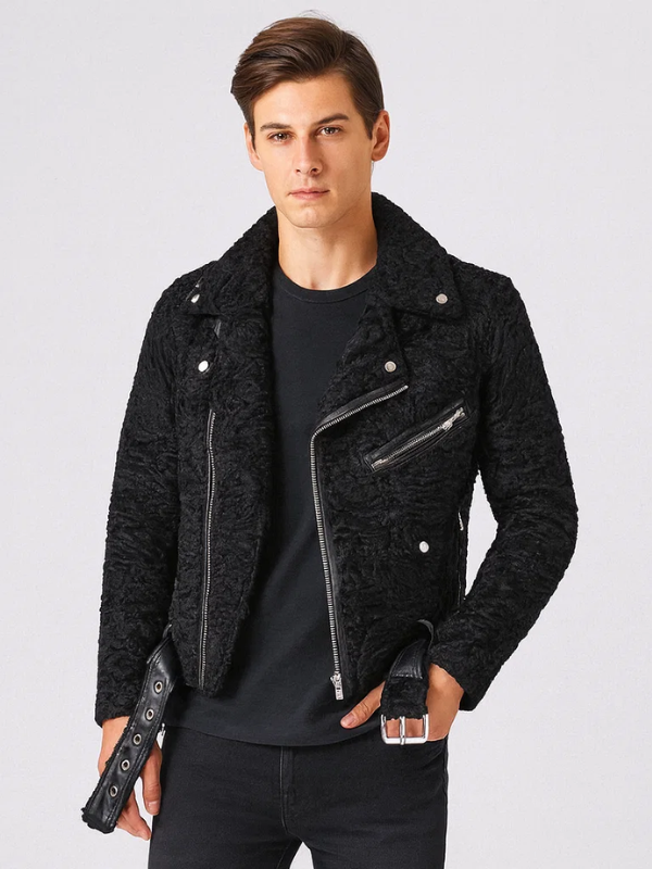 Outwear Legacy Men's Black Persian Lamb Fur Biker Jacket